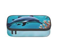 Yyoretp Grande capacità, bellissimo astuccio con stampa di delfini subacquei e corallo, grande astuccio per cancelleria per forniture per ufficio., Nero , Taglia unica, Con tasca per il