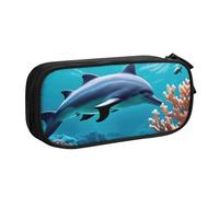 Yyoretp Grande capacità bellissimo mondo sottomarino delfini stampa corallo matita caso, doppio strato cerniera trucco sacchetto matita scatola organizer., Nero , Taglia unica, Beauty Case