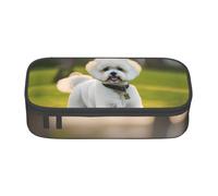 Yyoretp Grande capacità Bichon Frise Dog on the Grass Print Pencil Case Large Pencil Pouch Stationery Pen Bag per forniture per ufficio., Nero , Taglia unica, Con tasca per il