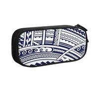 Yyoretp Grande capacità blu polinesiano Maori Tribal Pattern Print Pencil Case, doppio strato cerniera trucco Pouch Pencil Box Organizer., Nero , Taglia unica, Beauty Case