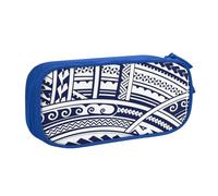 Yyoretp Grande capacità blu polinesiano Maori Tribal Pattern Print Pencil Case, doppio strato cerniera trucco Pouch Pencil Box Organizer., Blu, Taglia unica, Beauty Case