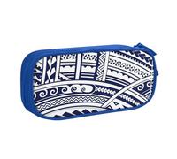 Yyoretp Grande capacità blu polinesiano Maori Tribal Pattern Print Pencil Case, doppio strato cerniera trucco Pouch Pencil Box Organizer., Blu, Taglia unica, Beauty Case