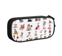 Yyoretp Grande capacità carino Chihuahua Pug modello matita caso, doppio strato cerniera trucco sacchetto matita organizzatore, Nero , Taglia unica, Beauty Case