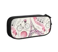 Yyoretp Grande capacità La Torre di Parigi e un astuccio con stampa bicicletta, doppio strato cerniera trucco sacchetto matita scatola organizer., Nero , Taglia unica, Beauty Case