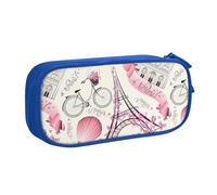 Yyoretp Grande capacità La Torre di Parigi e un astuccio con stampa bicicletta, doppio strato cerniera trucco sacchetto matita scatola organizer., Blu, Taglia unica, Beauty Case