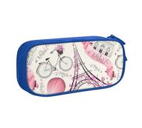 Yyoretp Grande capacità La Torre di Parigi e un astuccio con stampa bicicletta, doppio strato cerniera trucco sacchetto matita scatola organizer., Blu, Taglia unica, Beauty Case