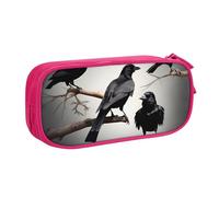 Yyoretp Grande capacità nero uccello corvo su un ramo stampa matita caso, doppio strato cerniera trucco sacchetto matita box organizer., rosa, Taglia unica, Beauty Case