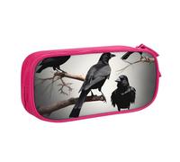 Yyoretp Grande capacità nero uccello corvo su un ramo stampa matita caso, doppio strato cerniera trucco sacchetto matita box organizer., rosa, Taglia unica, Beauty Case