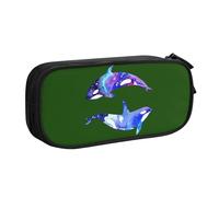Yyoretp Grande capacità Orca Killer Whale stampa matita caso, doppio strato cerniera trucco sacchetto matita organizzatore, Nero , Taglia unica, Beauty Case