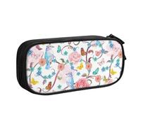 Yyoretp Grande capacità romantico fantasia floreale uccelli farfalla stampa matita caso, doppio strato cerniera trucco sacchetto matita organizzatore, Nero , Taglia unica, Beauty Case