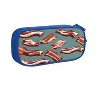 Yyoretp Grande capacità Streaky Bacon modello stampa Pencil Case, doppio strato cerniera trucco Pouch Pencil Box Organizer., Blu, Taglia unica, Beauty Case