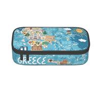 Yyoretp Grecia Map Print Pencil Case Grande Capacità Storage Pouch Holder Office Organizer Cosmetic Makeup Box