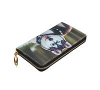 Yyoretp Husky Dog Print Premium Leather Zip Around Wallet per donne e uomini libretto degli assegni blocco RFID