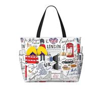 Yyoretp I Love London Print Large Beach Bag Donna Impermeabile Pieghevole Cerniera Totes Bag per Vacanze Viaggi.