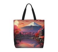 Yyoretp Japan Mount Fuji Paesaggio Stampa Grande Capacità Tote Bag con Cerniera, Borsa a tracolla riutilizzabile per la spesa per lo shopping