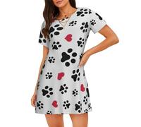 Yyoretp Love Cat Paw Cuore Cucciolo Piede Stampa Delle Donne Cotone Camicia Da Notte Maniche Corte Sleepwear Camicia Da Notte Casual Pigiama Comodo, Nero , M