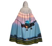 Yyoretp Mantello con cappuccio per adulti con stampa di aeroplano nelle luci della sera per Halloween, carnevale, cosplay, Natale, tunica