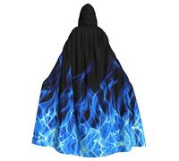 Yyoretp Mantello lungo con cappuccio blu con stampa a fiamma, per Halloween, cosplay, carnevale, mantelli da strega