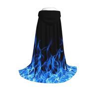 Yyoretp Mantello lungo con cappuccio blu con stampa fiamma, per bambini, per carnevale, Halloween, cosplay