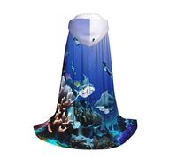 Yyoretp Mantello lungo con cappuccio con stampa di squalo che nuota sotto il mare, per bambini, per carnevale, Halloween, cosplay