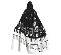 Yyoretp Mantello lungo con cappuccio per adulti con tasti di pianoforte con note musicali, per Halloween, cosplay, carnevale, costumi da strega