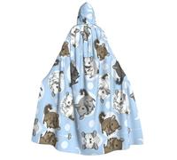 Yyoretp Mantello unisex blu con stampa di cincillà e luna per adulti con cappuccio mantelli per Halloween cosplay morte vampiro costumi