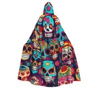 Yyoretp Mantello unisex con cappuccio con stampa di teschi di zucchero, mantelle per Halloween, cosplay, carnevale.