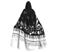 Yyoretp Mantello unisex con cappuccio per adulti tasti di pianoforte con note musicali stampa mantello con cappuccio per Halloween Death vampiro Cosplay costumi
