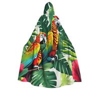 Yyoretp Mantello unisex per adulti, con stampa di fiori tropicali, foglie, pappagalli, mantello con cappuccio, per Halloween, morte, vampiro, cosplay, costumi