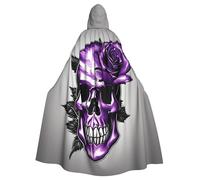 Yyoretp Mantello unisex per adulti, con stampa di rose viola e teschio, mantello con cappuccio per Halloween, morte, vampiro, cosplay, costumi