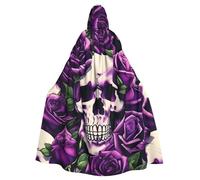 Yyoretp Mantello unisex per adulti, con stampa di teschio di rosa viola, mantello con cappuccio per Halloween, morte, vampiro, cosplay, costumi