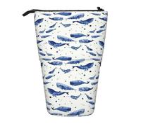 Yyoretp Piccola borsa telescopica per penne con stampa balena blu che nuota, custodia per penne pop up, custodia portatile in piedi