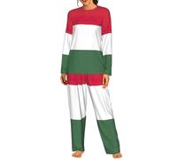 Yyoretp Pigiama da donna con stampa bandiera dell'Ungheria, in cotone, a maniche lunghe, set da 2 pezzi con tasca