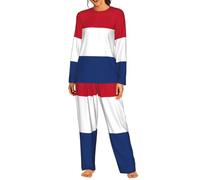 Yyoretp Pigiama da donna con stampa bandiera olandese, in cotone, a maniche lunghe, set da 2 pezzi con tasca