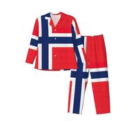Yyoretp Pigiama da uomo a maniche lunghe con stampa bandiera norvegese Button Down 2 pezzi pigiama con tasche, caldo pigiama, Nero , XL