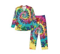 Yyoretp Pigiama da uomo a maniche lunghe con stampa di orso del Ringraziamento che balla 2 pezzi con tasche, caldo pigiama da notte, Nero , XL