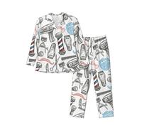 Yyoretp Pigiama da uomo a maniche lunghe con stampa monocromatica stile barbiere 2 pezzi pigiama con tasche, caldo pigiama da notte, Nero , XL