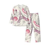 Yyoretp Pigiama da uomo a maniche lunghe con stampa Torre di Parigi e una bicicletta, 2 pezzi, con tasche, caldo pigiama, Nero , XXL