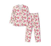 Yyoretp Pigiama da uomo con stampa floreale rosa rosa a maniche lunghe con bottoni 2 pezzi pigiama con tasche, caldo pigiameria, Nero , L