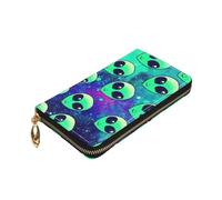 Yyoretp Portafoglio in pelle di alta qualità con stampa alieni verdi per donne e uomini con copertina per libretto degli assegni blocco RFID