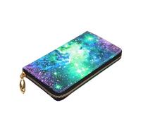 Yyoretp Portafoglio in pelle di alta qualità con stampa galassia verde blu viola per donne e uomini con copertina per libretto degli assegni blocco RFID