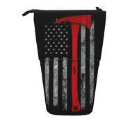 Yyoretp Portapenne telescopico con stampa di ascia da pompiere, con bandiera rossa e custodia a scomparsa, portatile