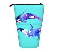 Yyoretp Portapenne telescopico con stampa orca killer whale, custodia per penne pop up, custodia portatile per penne con supporto