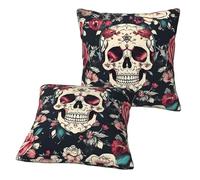 Yyoretp Set di 2 federe decorative per cuscini con motivo floreale e teschio, quadrate, per divano, letto, auto, divano