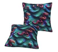 Yyoretp Set di 2 federe quadrate per cuscini con stampa 3D a forma di scaglie di drago, per divano, letto, auto, divano