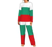 Yyoretp Set pigiama da donna con stampa bandiera bulgara, in cotone, a maniche lunghe, set da 2 pezzi con tasca