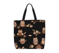 Yyoretp Simpatica borsa a tracolla con cerniera, con stampa di gufi in stile cartone animato marrone, borsa a tracolla riutilizzabile per lo shopping