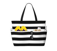 Yyoretp strisce nero bianco stampa grande borsa da spiaggia donna impermeabile pieghevole cerniera Totes Bag per vacanze viaggi.