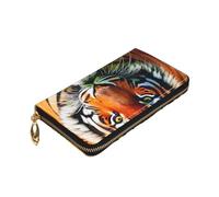 Yyoretp Tiger Stripes Orange Pattern Print Premium Leather Zip Around Wallet per donne e uomini Custodia libretto degli assegni RFID blocco