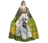 Yyoretp Unisex Bichon Frise Cane sull'erba Stampa adulto mantello con cappuccio accappatoi mantelli per Halloween cosplay morte vampiro costumi